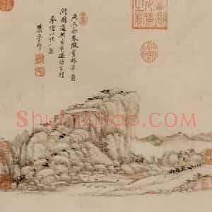 清代 王原祁《仿倪瓒山水》国画山水作品图片赏析