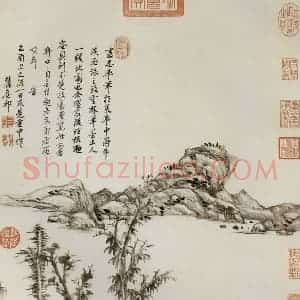 清代 王原祁《仿倪瓒山水》国画山水作品图片赏析