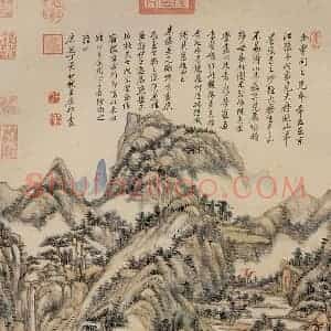 清代 王原祁《仿黄公望秋山图》国画山水作品图片赏析