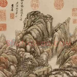 清代 王原祁《仿王蒙山水》国画山水作品图片赏析