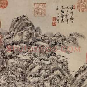 清代 王原祁《仿黄公望山水》国画山水作品图片赏析