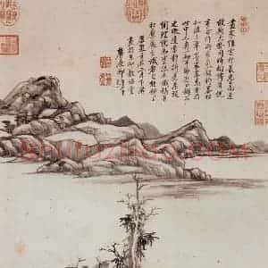 清代 王原祁《仿倪瓒山水》国画山水作品图片赏析