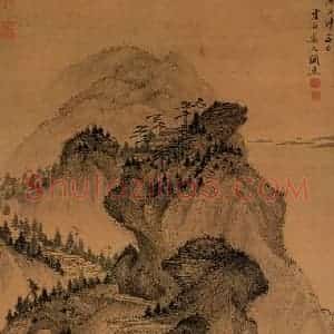 明代 关思《秋林听泉》国画综合作品图片赏析