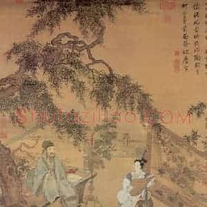 明代 唐寅《陶古赠词图》国画人物作品图片赏析