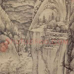 明代 沈周《崇山修竹》国画山水作品图片赏析