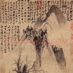 明代 沈周《画山水》国画山水作品图片赏析