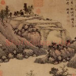 明代 沈周《扁舟诗思图》国画山水作品图片赏析