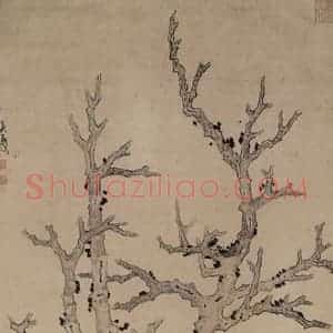 明代 陈洪绶《古木双鸠图》国画花鸟作品图片赏析