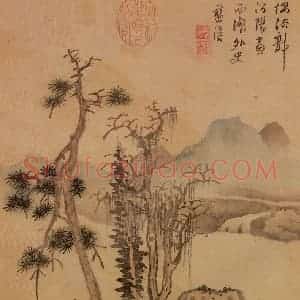 明代 蓝瑛《仿古山水》国画山水作品图片赏析