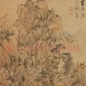 明代 蓝瑛《仿古山水》国画山水作品图片赏析
