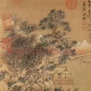 明代 蓝瑛《仿古山水》国画山水作品图片赏析