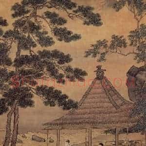 明代 仇英《松亭试泉图》国画山水作品图片赏析