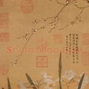 明代 仇英《水仙蜡梅》国画花鸟作品图片赏析