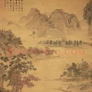 明代 仇英《秋江待渡》国画山水作品图片赏析