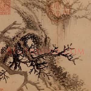 清代 王翚《古柏》国画山水作品图片赏析