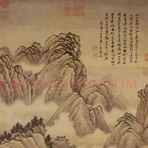 清代 王翚《临许道宁山水》国画山水设色作品图片赏析