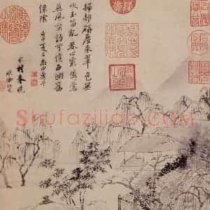清代 王翚《画水村春晚》国画山水水墨作品图片赏析