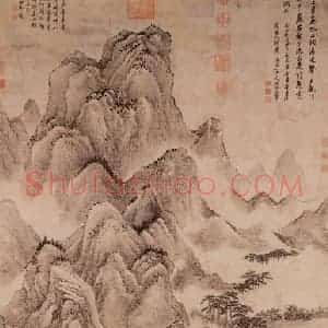 清代 王翚《千岩万壑图》国画山水浅设色作品图片赏析