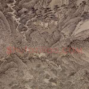 清代 王时敏《仿王蒙山水(局部)》国画山水设色作品图片赏析