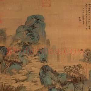 清代 王鉴《仿赵孟頫山水》国画山水设色作品图片赏析