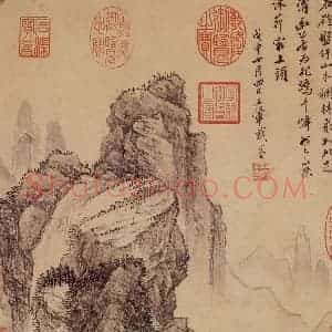 清代 王翚《画石蹬林泉》国画山水浅设色作品图片赏析