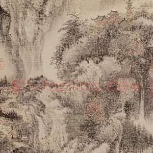 清代 王翚《临王维山阴霁雪图》国画山水设色作品图片赏析
