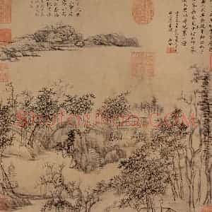 清代 王翚《仿倪瓒画山水》国画山水水墨作品图片赏析