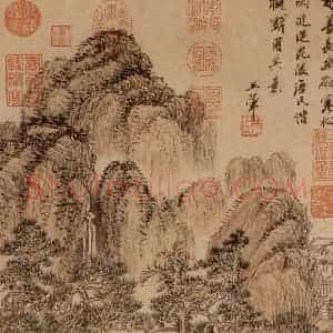 清代 王翚《仿赵元幽磵寒松》国画山水浅设色作品图片赏析