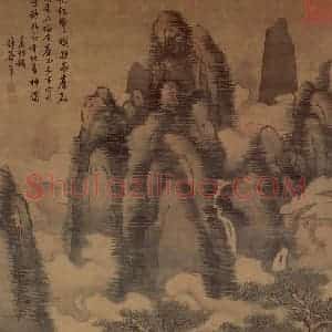 明朝 戴进《长松五鹿》国画综合作品图片赏析