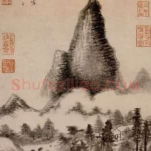 明朝 董其昌《奇峰白云》国画山水作品图片赏析