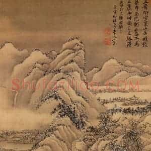 清代 王翚《摹山水》国画山水写意作品图片赏析