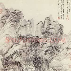 清代 王翚《仿王蒙夏山读书图》国画山水写意作品图片赏析