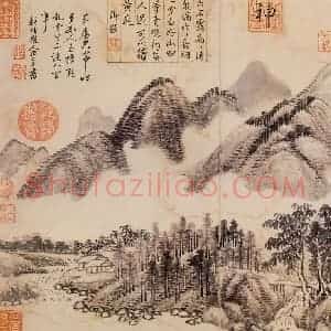 清代 王翚《山水》国画仿王蒙夏山读书图国画山水写意作品图片赏析