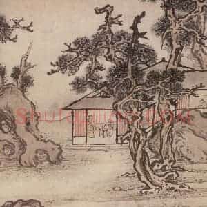 明代 孙克弘《销间清课图》国画山水作品图片赏析