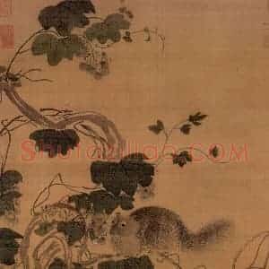 明代 周之冕《画葡萄松鼠》国画花鸟作品图片赏析