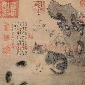 明代 宣宗《画花下狸奴图》国画花鸟作品图片赏析