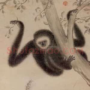 明代 宣宗《戏猿图》国画花鸟作品图片赏析