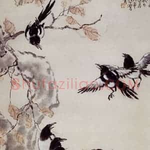 现代 徐悲鸿《金秋八喜》国画花鸟作品图片赏析