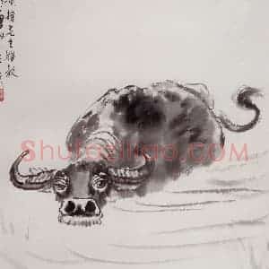 现代 徐悲鸿《设色水牛轴》国画综合作品图片赏析