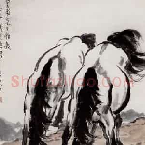 现代 徐悲鸿《饮水》国画综合作品图片赏析
