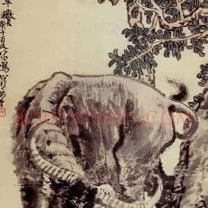 现代 徐悲鸿《牛痒图轴》国画综合作品图片赏析