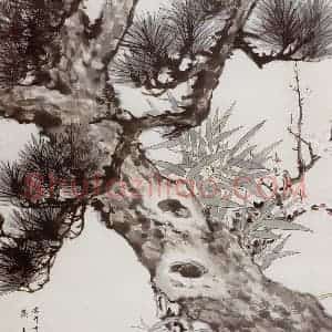 现代 徐悲鸿《徐悲鸿 谢稚柳 黄君璧作岁寒三友图》国画综合作品图片赏析