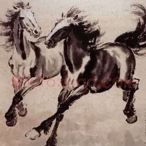 现代 徐悲鸿《草原双骏》国画综合作品图片赏析