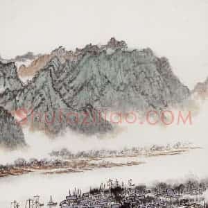 20世纪70年代后期 钱松岩《江上小景》国画综合作品图片赏析