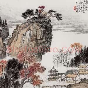 1964年 钱松岩《溪山秋色》国画山水作品图片赏析