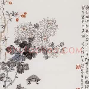 1946年 钱松岩《延年益寿》国画综合作品图片赏析
