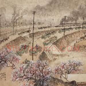 1959年 钱松岩《千车万马运煤忙》国画综合作品图片赏析