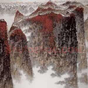 20世纪70年代后期 钱松岩《塞外风光》国画山水作品图片赏析
