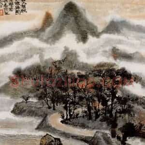 1990年 程十发《云间依旧山水册页》国画山水作品图片赏析
