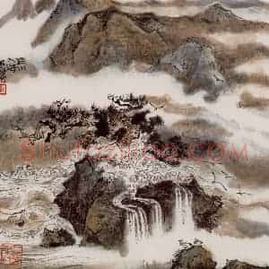 1990年 程十发《云间依旧山水册页》国画山水作品图片赏析